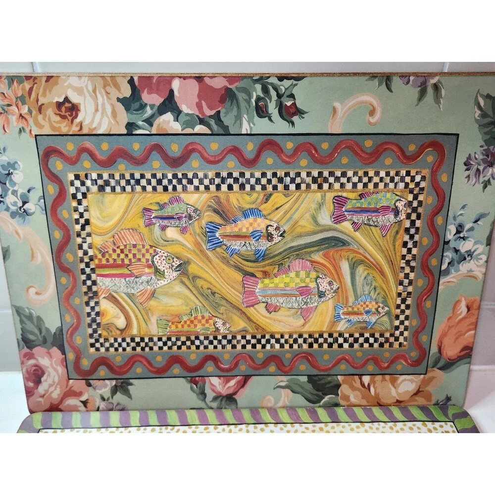 Set of 5 Mackenzie Childs Cork Placemats 3 Courtly Check Fish 2 Roses Floral